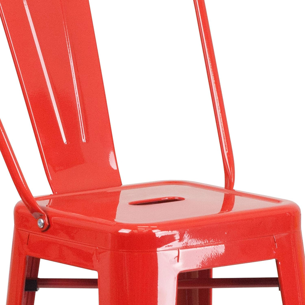 EMMA + OLIVER 30" Red Metal Indoor/Outdoor Barstool with Back, 4-Pack