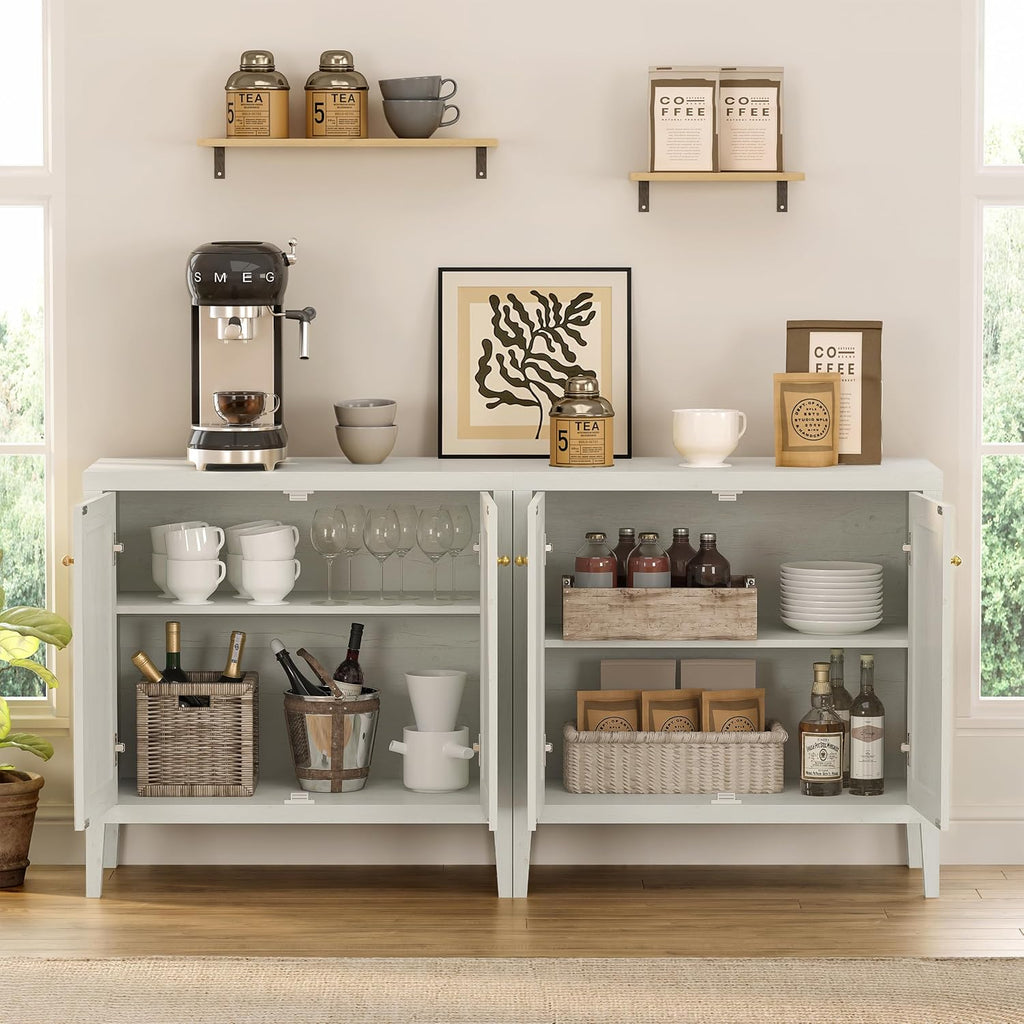 EYYTHUNG Sideboard Buffet Cabinets with Adjusable Shelves, Farmhouse Storage Cabinet, Credenza, Accent Cabinet, Kitchen Coffee Bar Console Table for Living Dining Room, Antique White