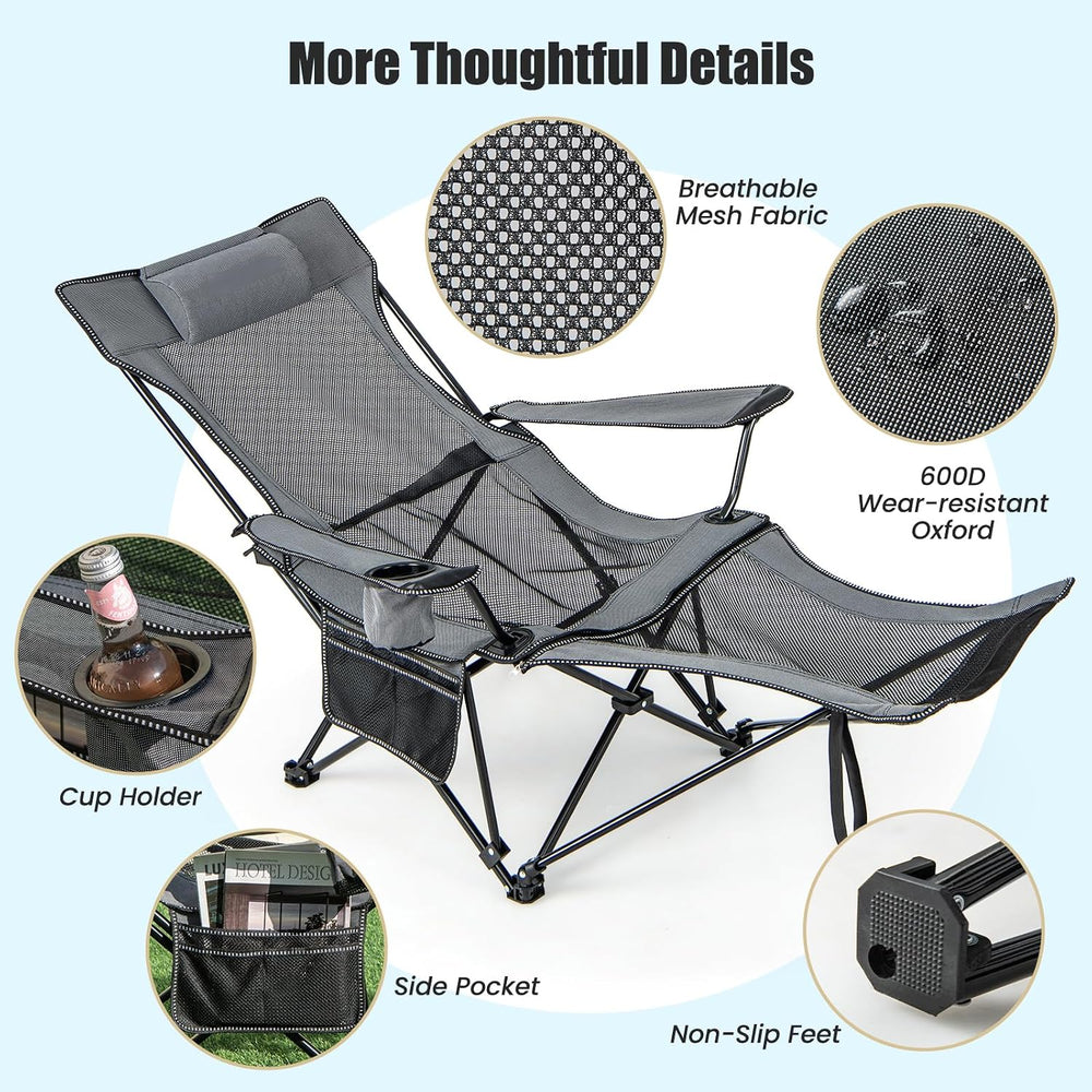 KOTEK Reclining Camping Chair, Portable Lounge Chair with Removable Foot Rest...