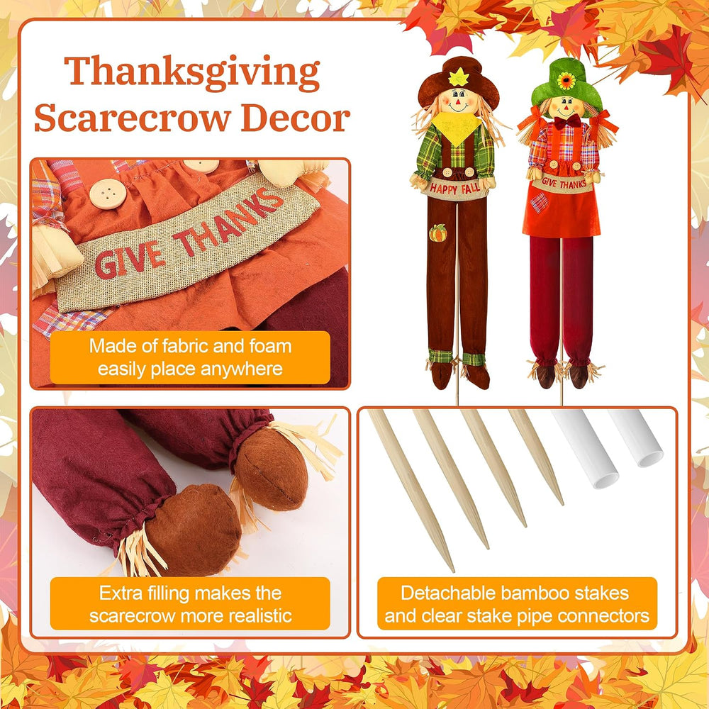 Meonum 2 Pack Fall Scarecrow Outdoor Decorations, Plaid, Cute, 60''