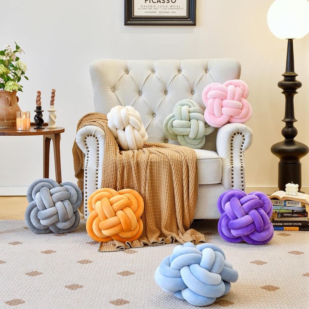 Knot Pillow Ball, 12" Decorative Throw Pillows for Couch Bed, Sage Green