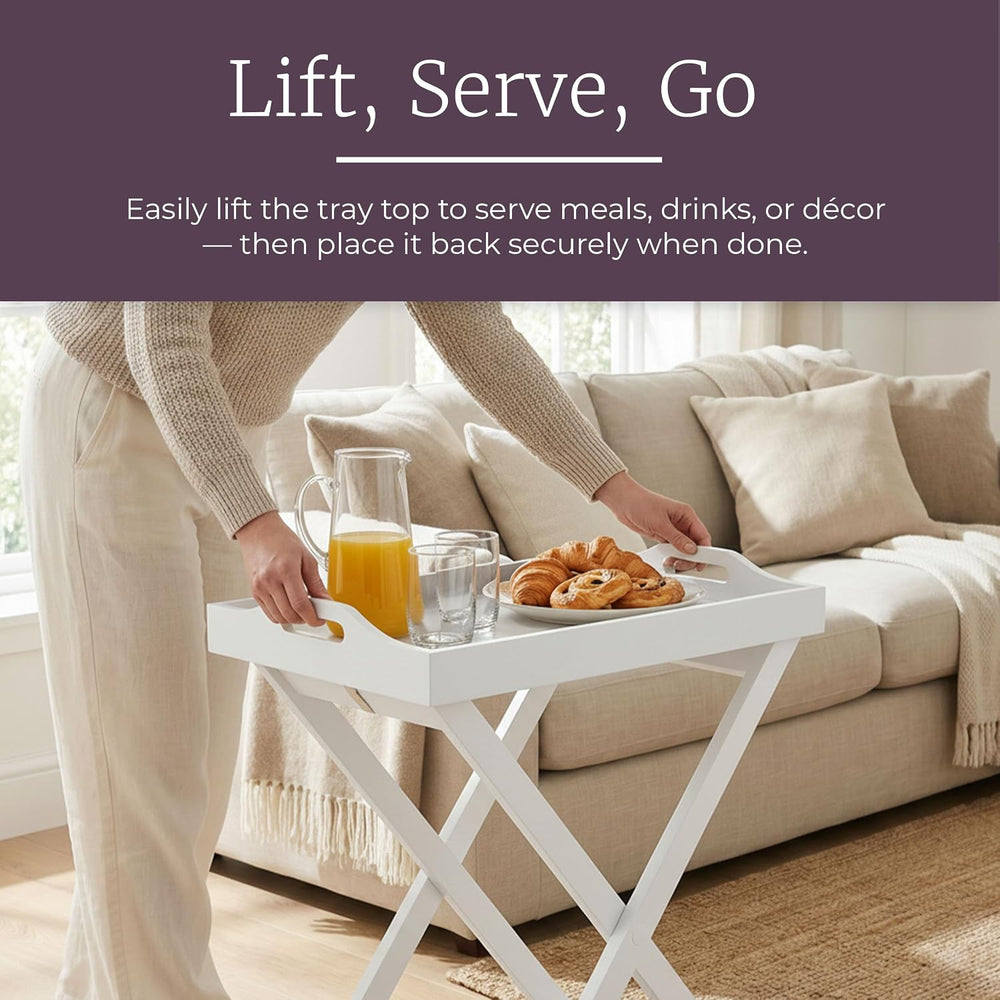 Lavish Home Folding TV Tray Table with Removable Tray Top, White, 22 Inch