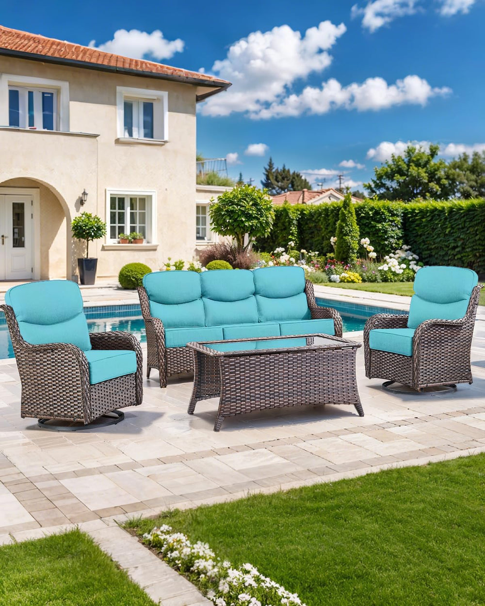 Luxury 22x24/22x25 6-Inch Smile Outdoor Cushions - 1 Set Deep Seat Water-Resi...