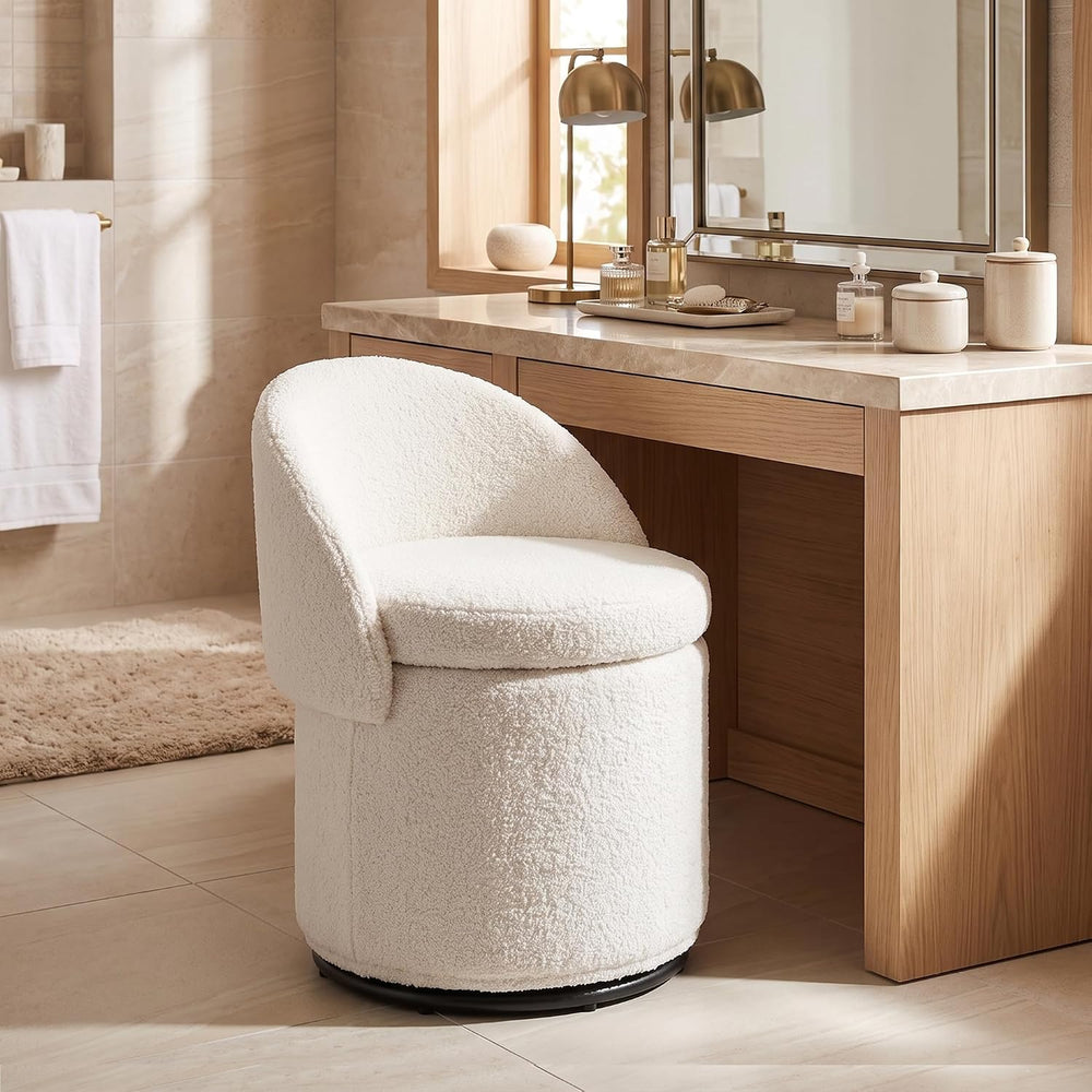 DUOMAY Modern Round Swivel Vanity Storage Stool with Foldable Backrest, Uphol...