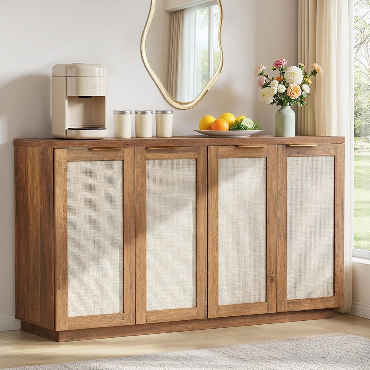 HOMMPA Sideboard Buffet Cabinet with Storage 55'' Boho Sideboard-Brown