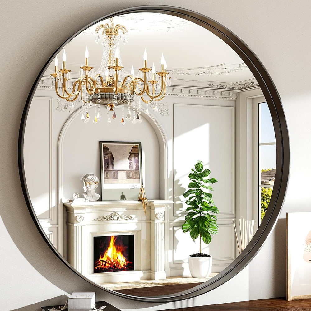 36 Inch Round Bathroom Mirror - Wall Mounted Circle Mirror with Metal Frame, ...