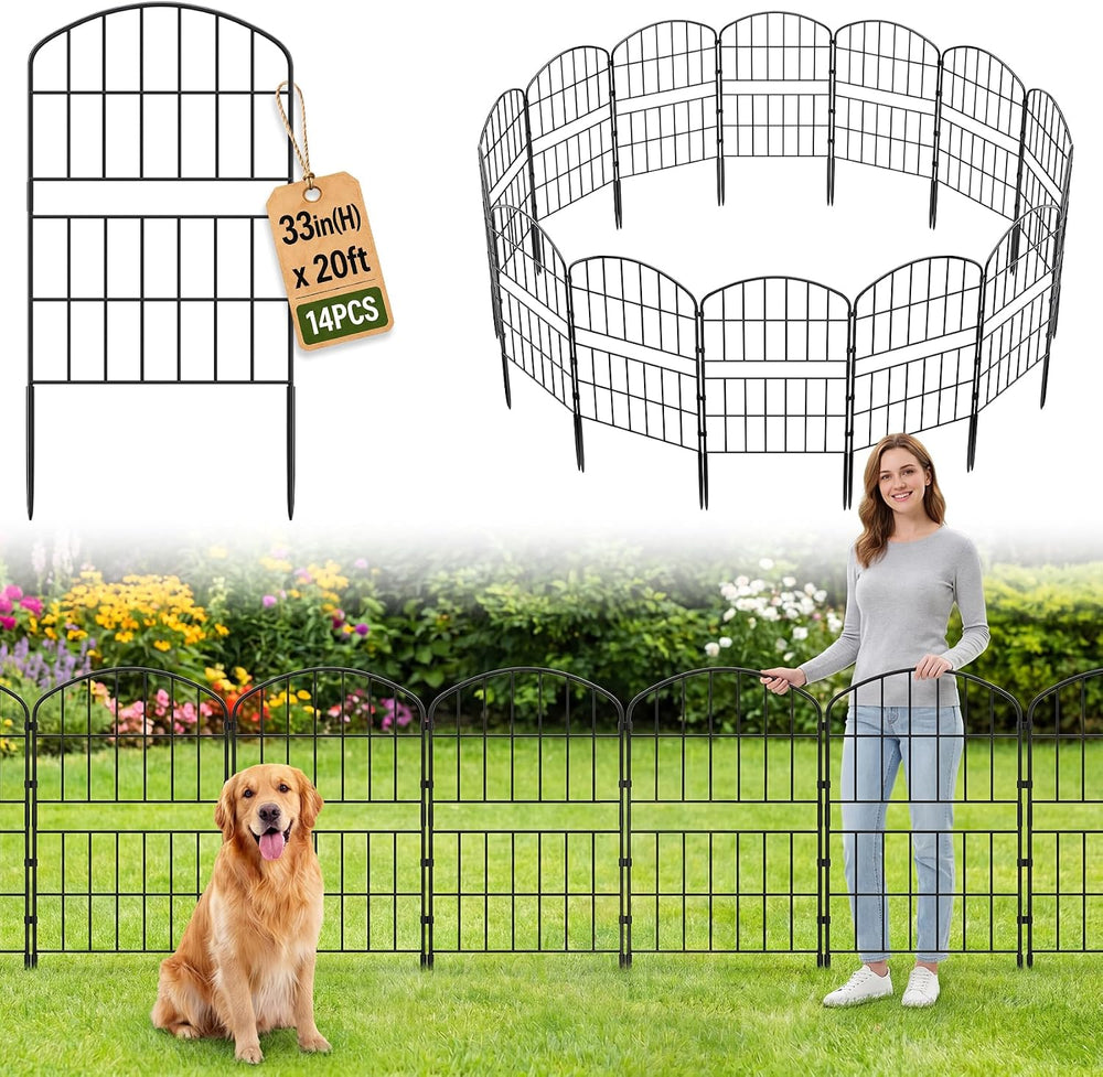 KIMAZO 32.5in (H) x 20ft (L) Tall Decorative Garden Fence - 14 Pack Garden Fe...