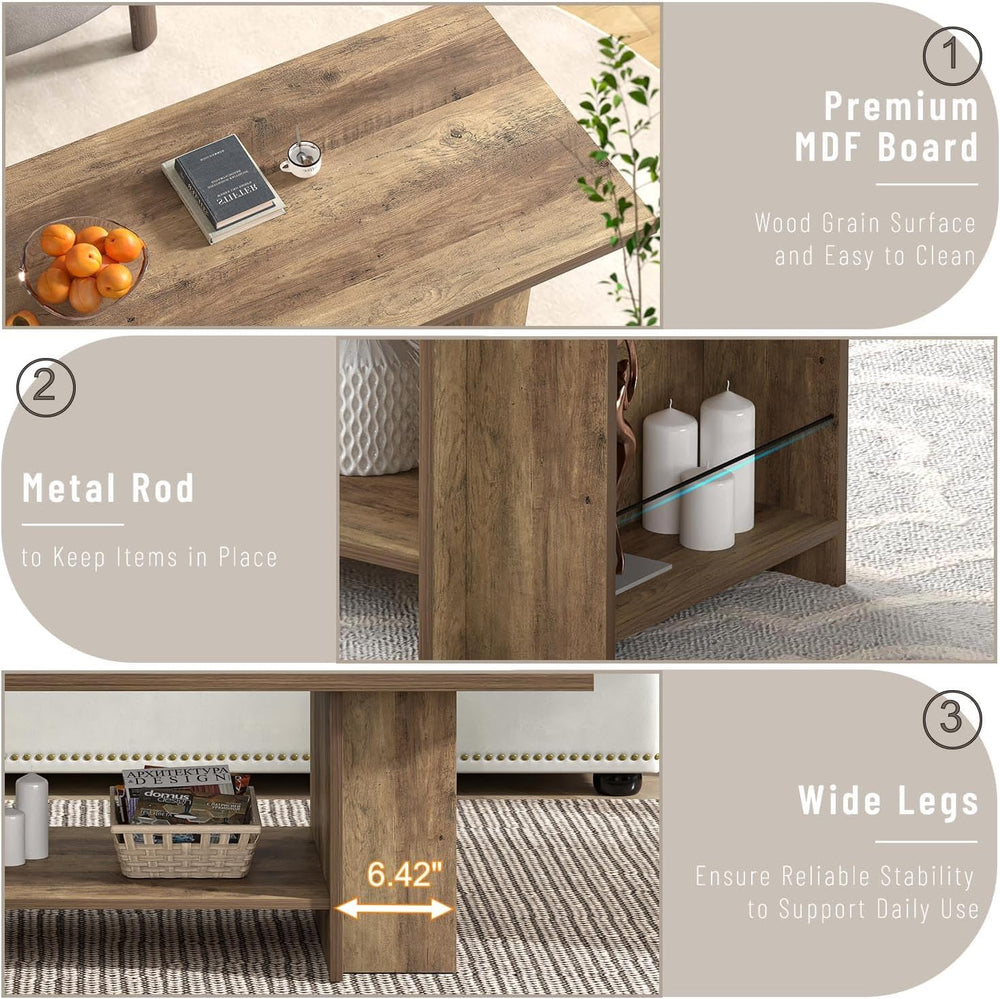 FOLUBAN Wood Coffee Table, Modern Center Table for Living Room with Bottom St...
