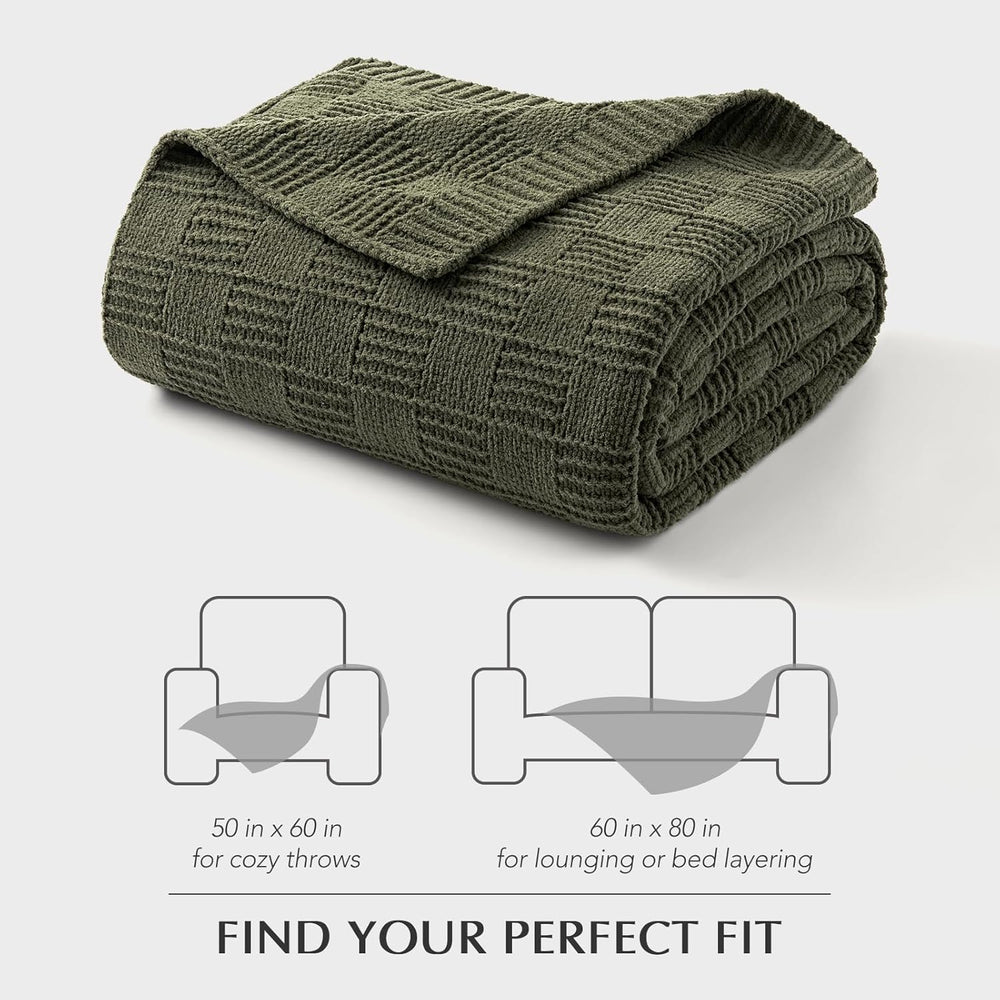 EVERGRACEHOME Modern Checkered Chenille Throw Blanket, 50x60, Olive Green