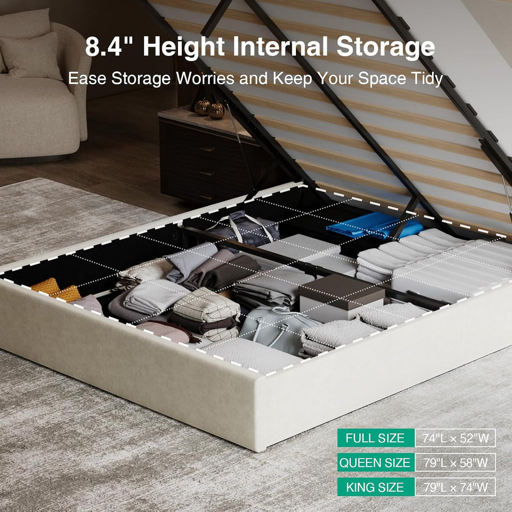 Novilla Queen Lift Up Storage Bed Frame/Charging Station/LED Light, White
