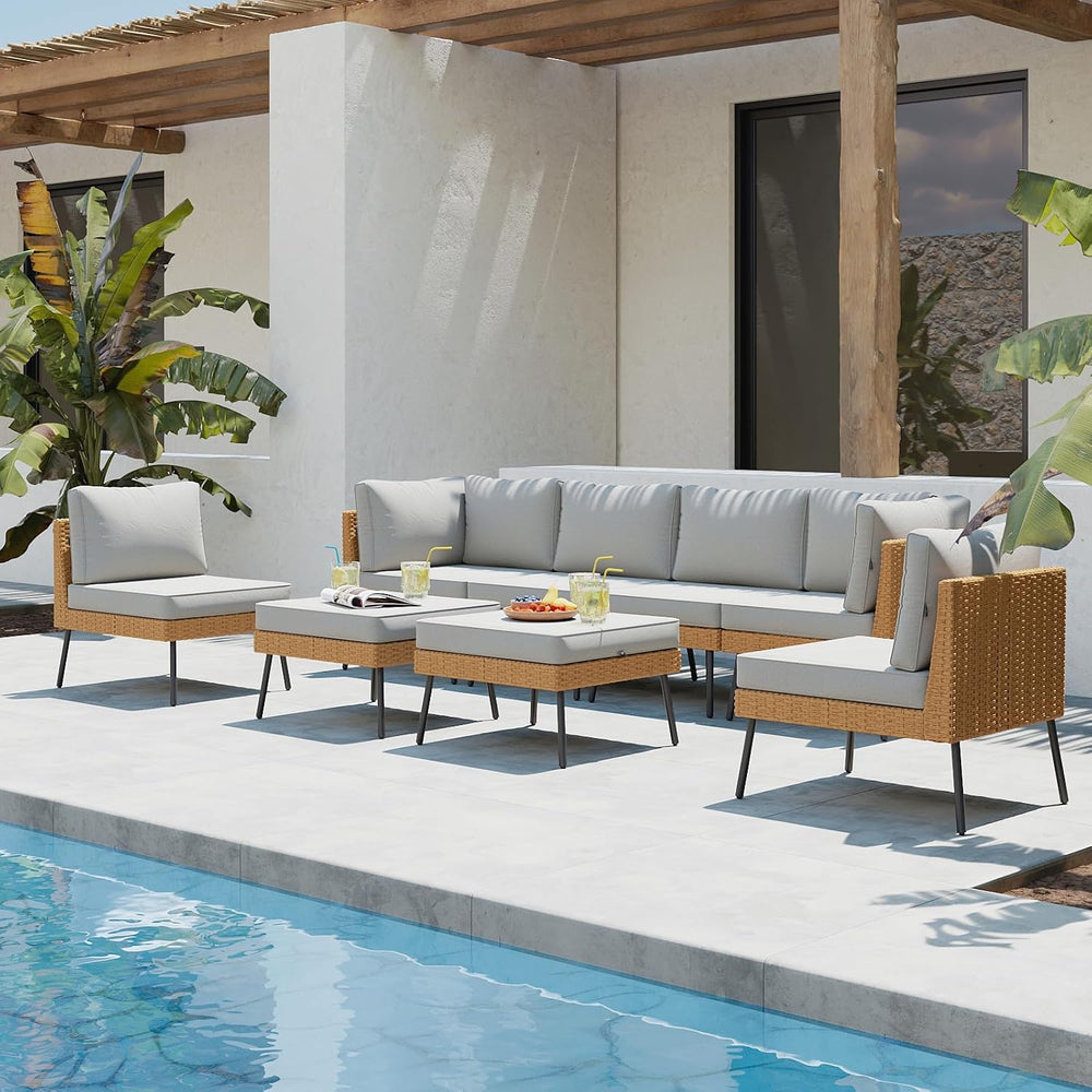 Aoxun 8 Piece Patio Furniture Set, 8 Seats Outdoor Sectional Sofas with Thick...