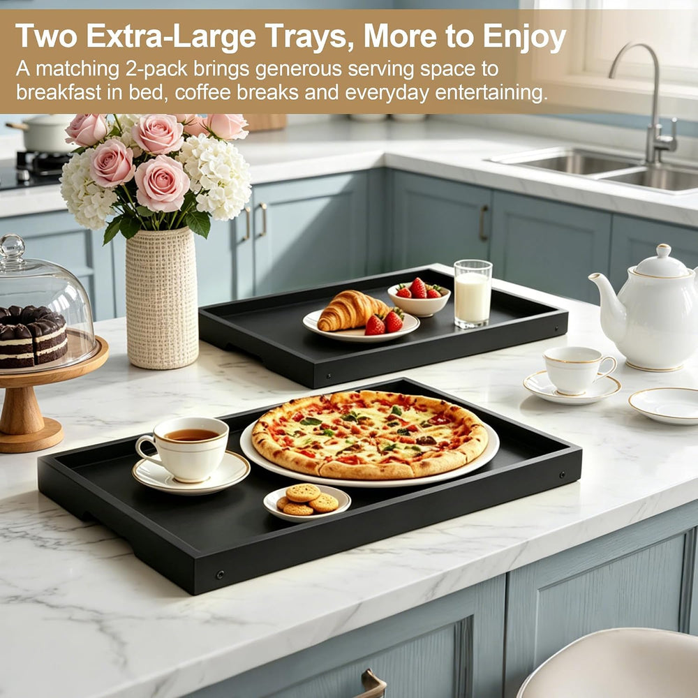 Artmeer FSC 100% Bamboo Bed Trays, X-Large, 2-Pack, Black