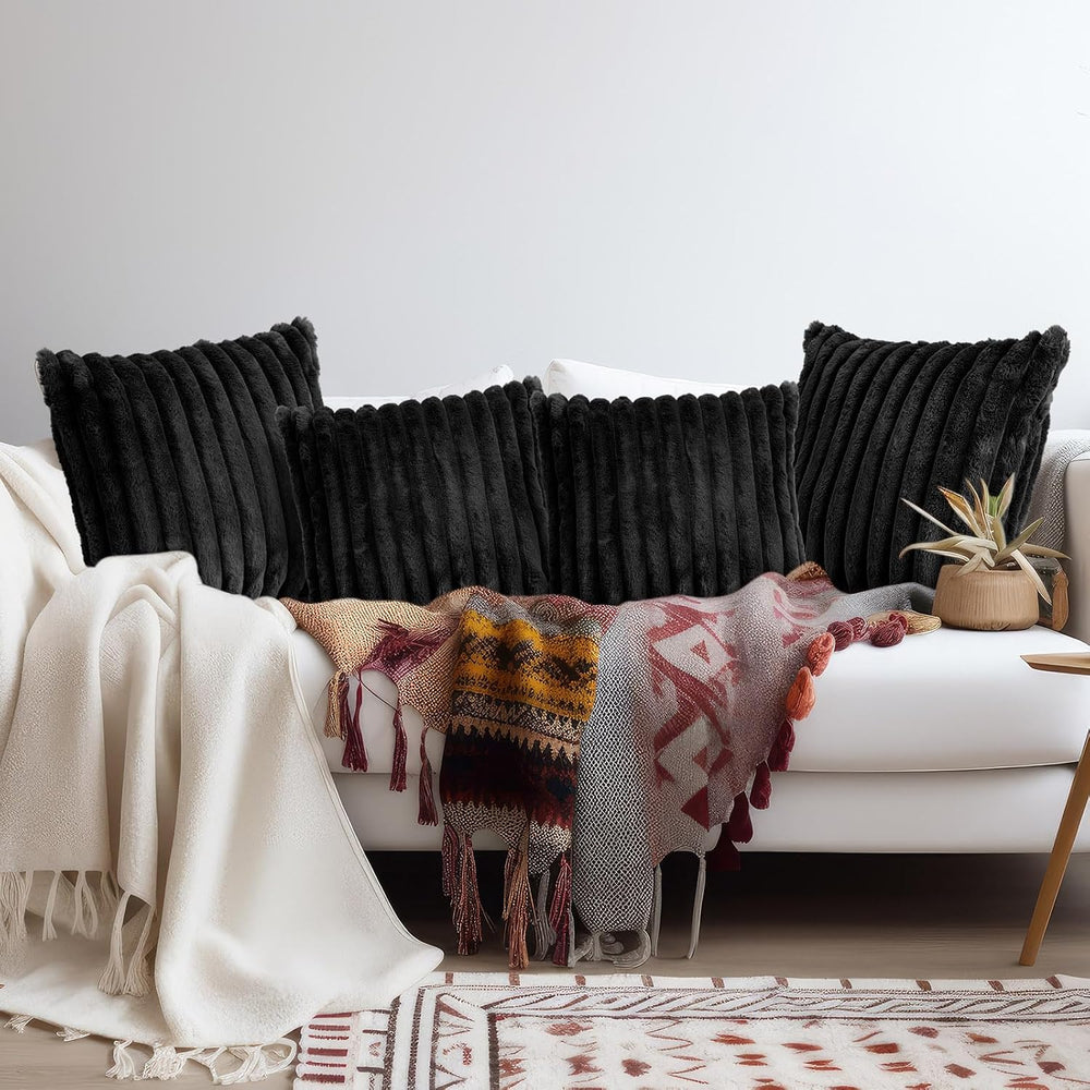 Throw Pillow Covers Set of 6 18x18 Couch Throw Pillow Covers, Black