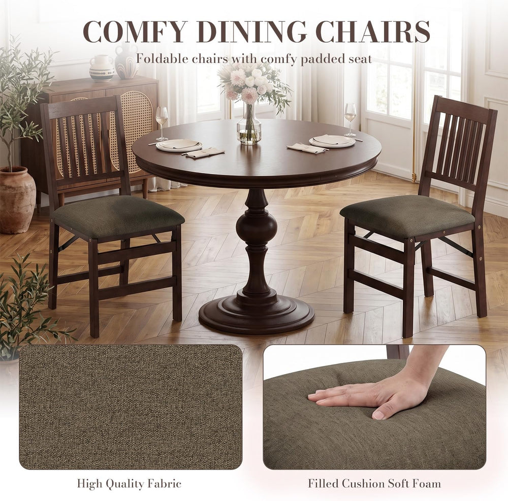 Wooden Folding Dining Chairs Set of 2 with Fabric Cushion, Pre‑Assembled