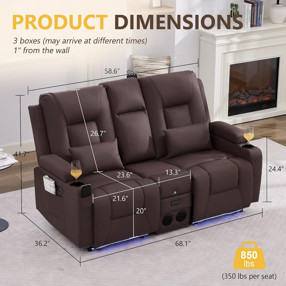 URRED Wall Hugger Power Reclining Loveseat Sofa，Dark Brown：68.1" - 2 Seats