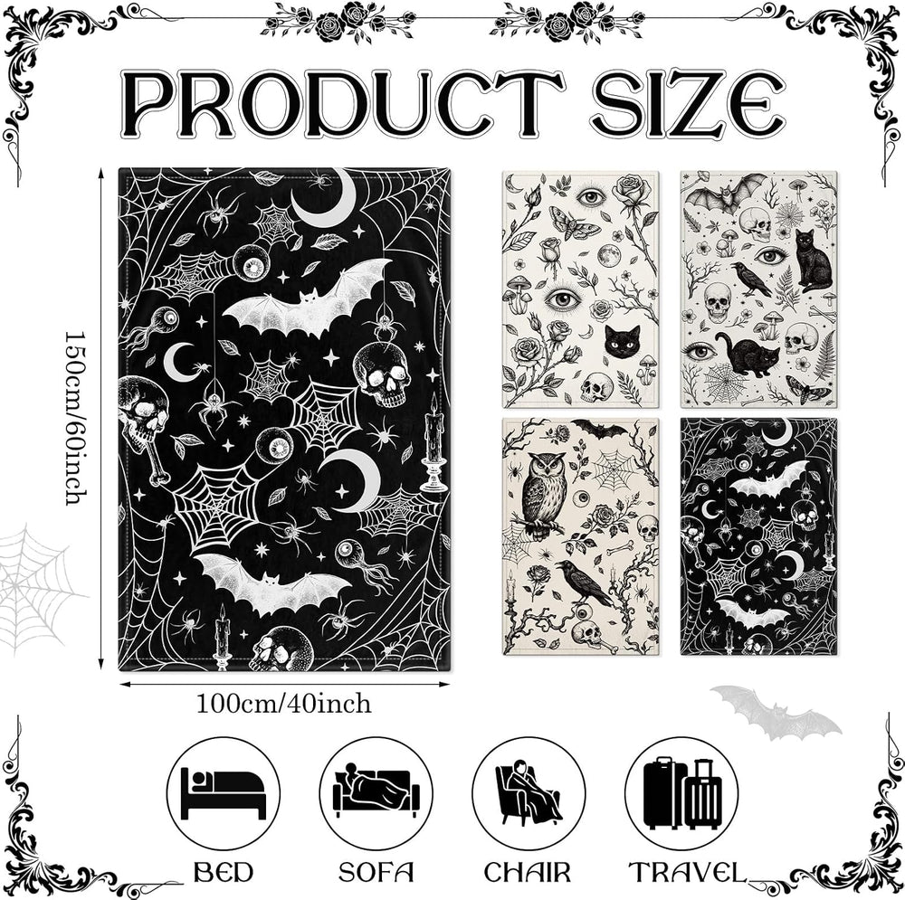 Chumia 4 Pack Halloween Gothic Blankets Bulk 40" x 60" Spooky Goth ...