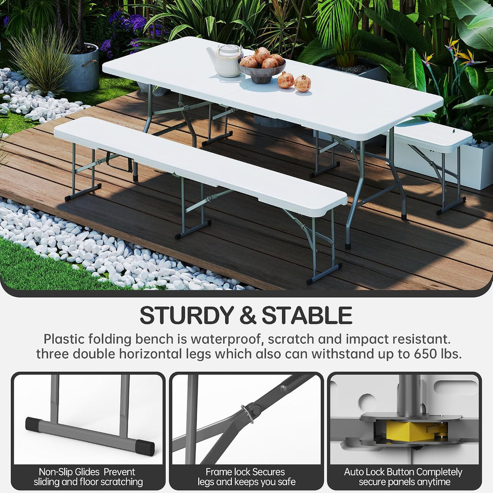 VSOAEIL 6 Foot Folding Bench, 6 FT Foldable Plastic Bench Indoor & Outdoor