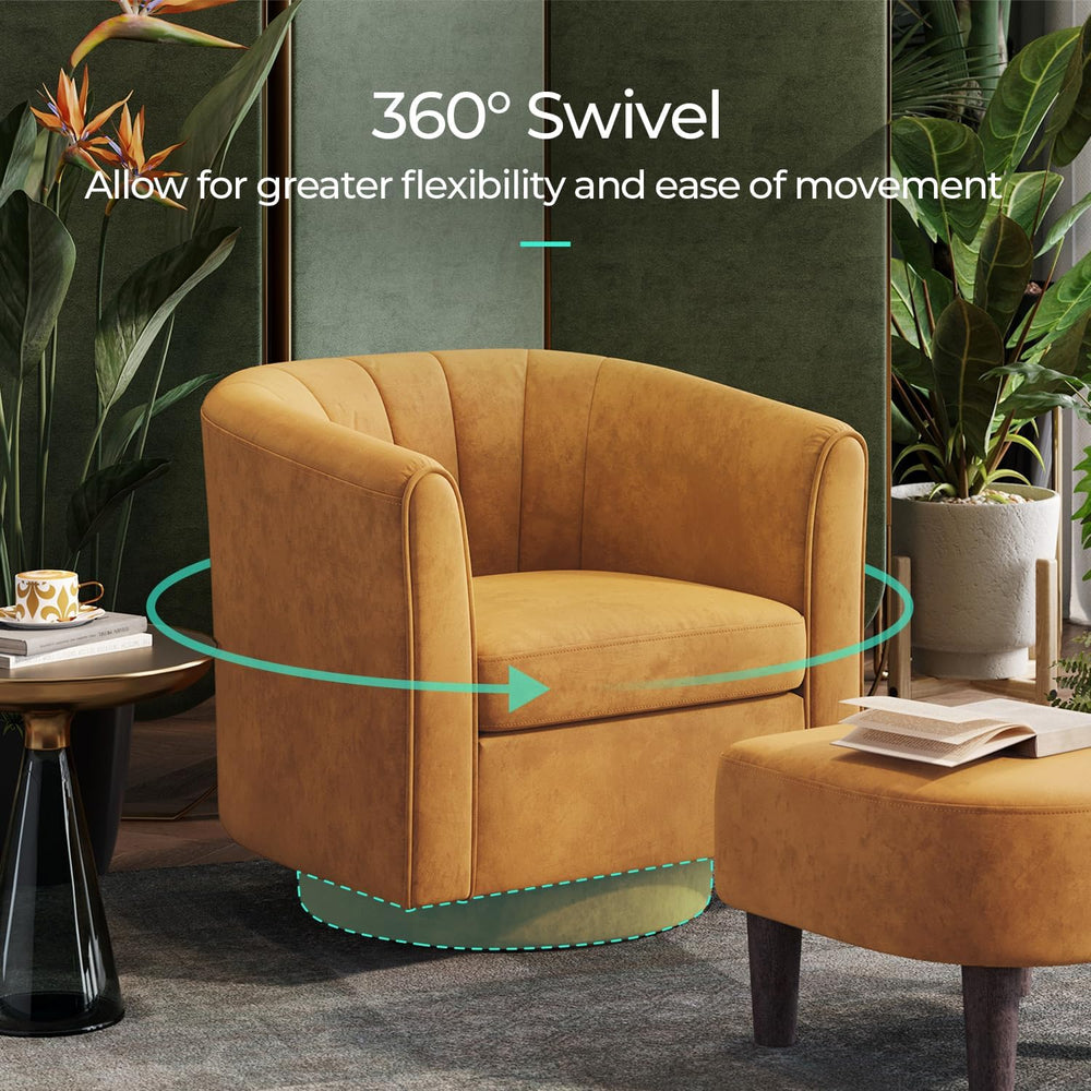 LINSY Swivel Accent Chair with Ottoman: Small Velvet Barrel Chair 360 Swivel ...