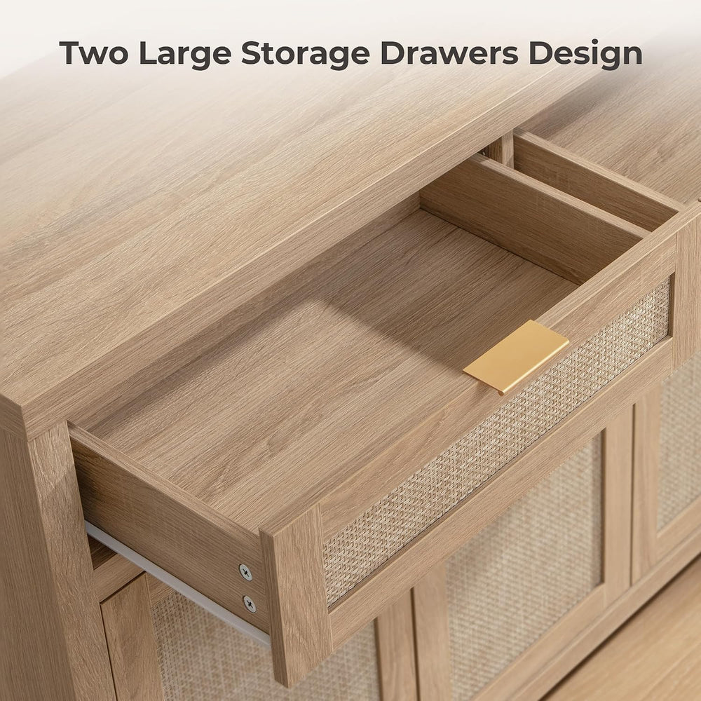 SICOTAS Rattan Sideboard Buffet Cabinet with Storage, Boho Credenza Accent