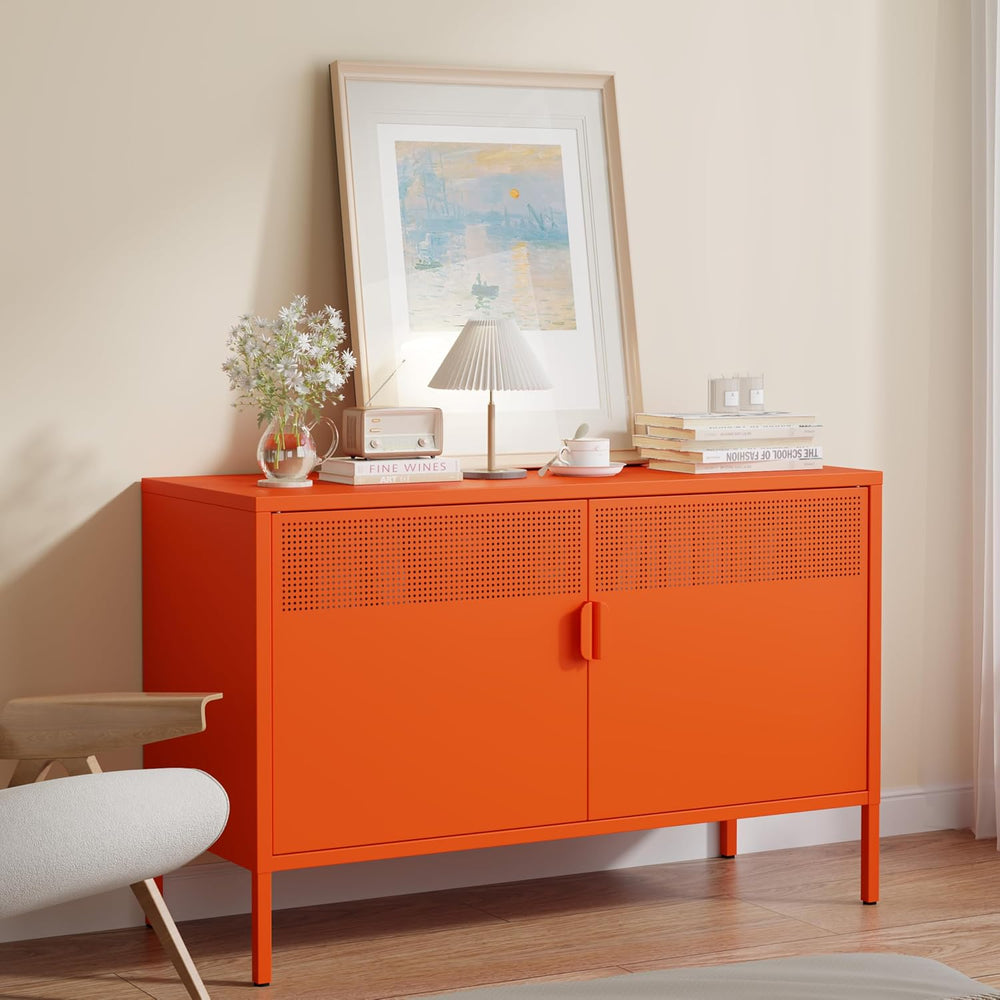 Metal Storage Cabinet with 2 Doors & Adjustable Shelves, Orange