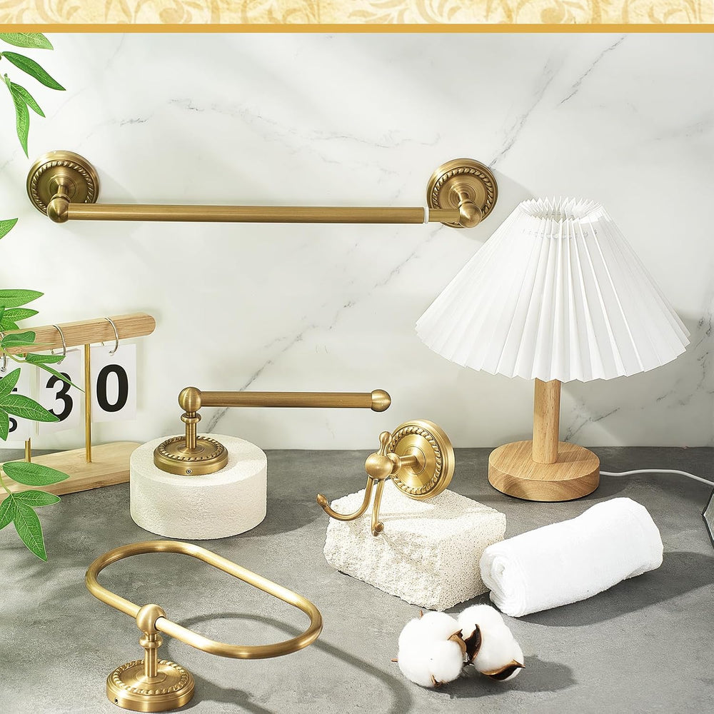 4 Pcs Antique Brass Gold Bathroom Accessories Set Wall-Mounted Towel Rack &am...
