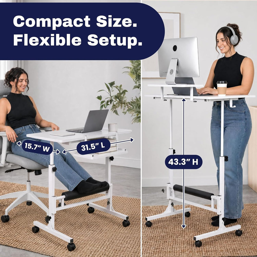 Standing Desk with Wheels, Adjustable Rolling Laptop Computer Desk
