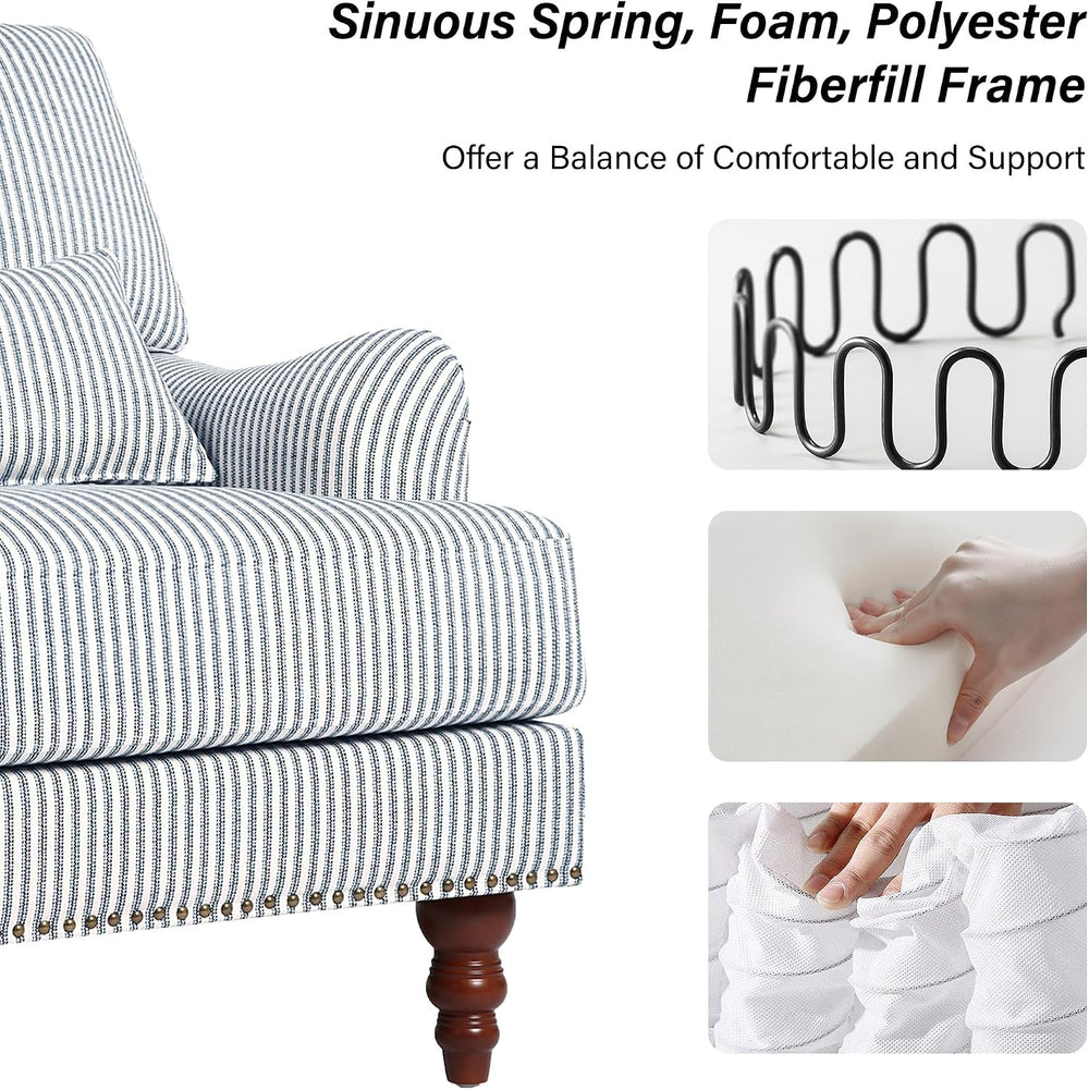 Mid-Century Modern Accent Chair with Lumbar Pillow, Pinstripe Blue, 1 Pack