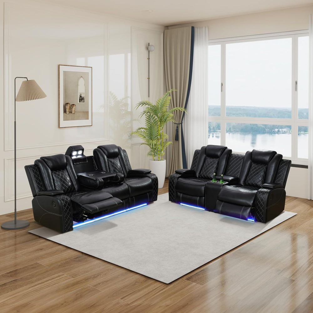 Breathing Leather Power Recliner Sofa Set, 2 Piece Faux Leather Couch and Lov...