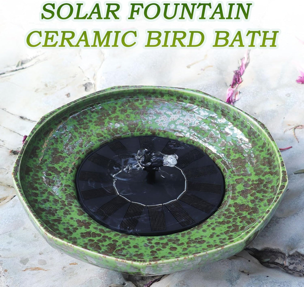 11.6" Solar Ceramic Bird Bath Fountain,Birdbaths for Outside