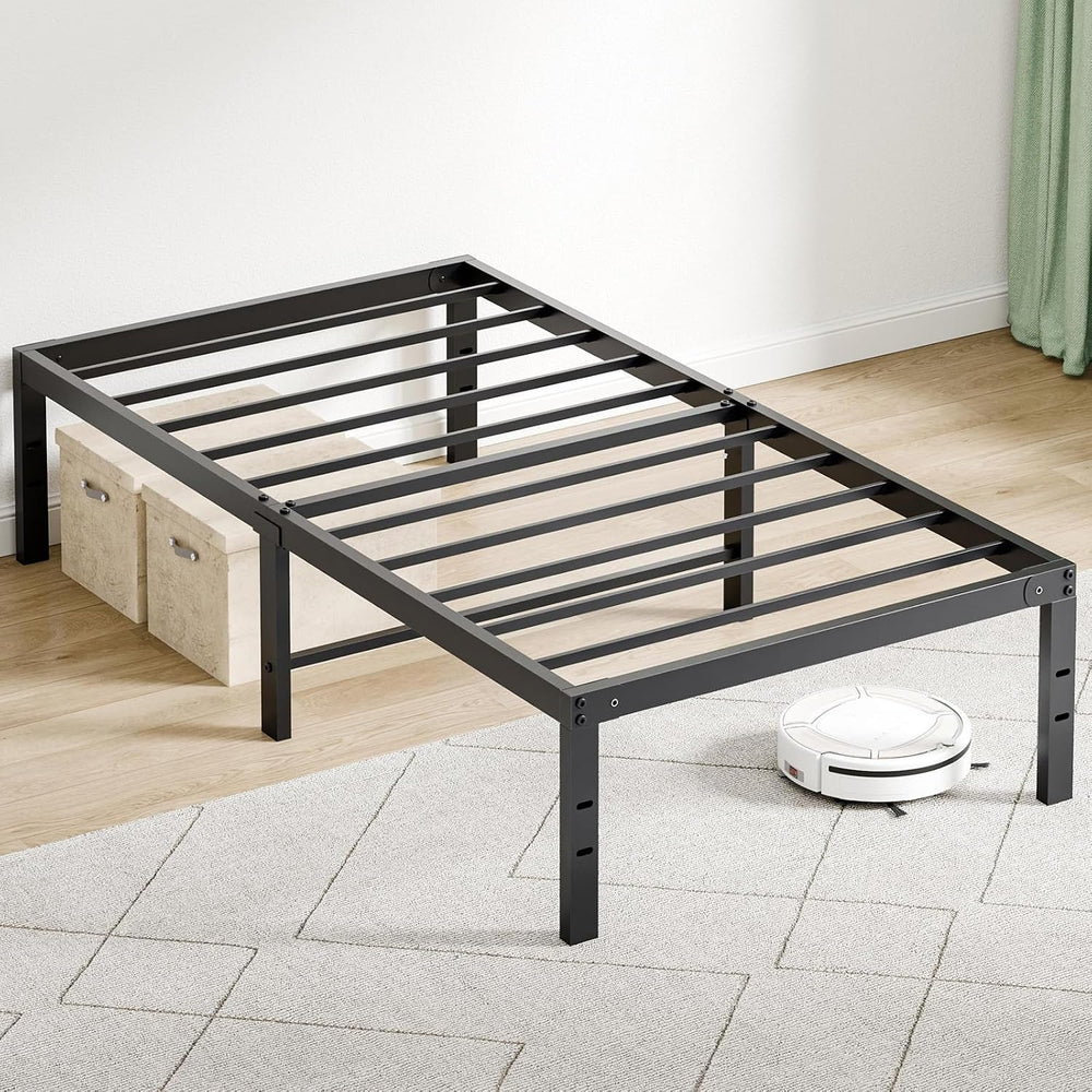 Sweetcrispy 14 Inch Twin Metal Bed Frame, Under Bed Storage, Black