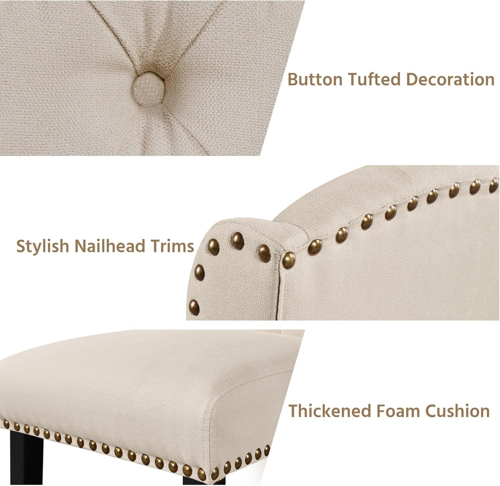 Yaheetech Upholstered Dining Chairs Set of 2 Button Tufted Chairs Beige