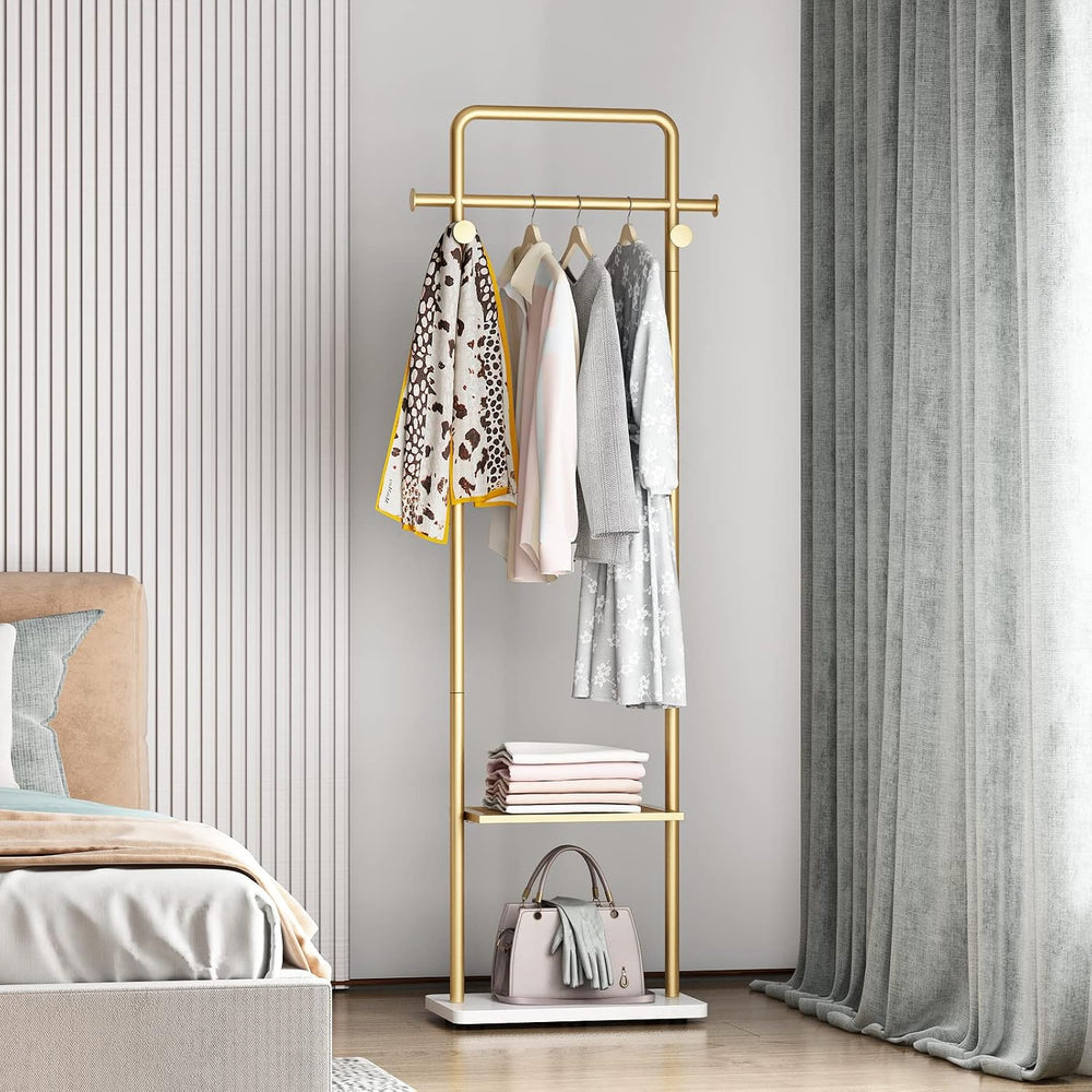 TIEOU Gold Clothes Racks with Shelf, Heavy Duty Gold Clothing Racks for Bouti...