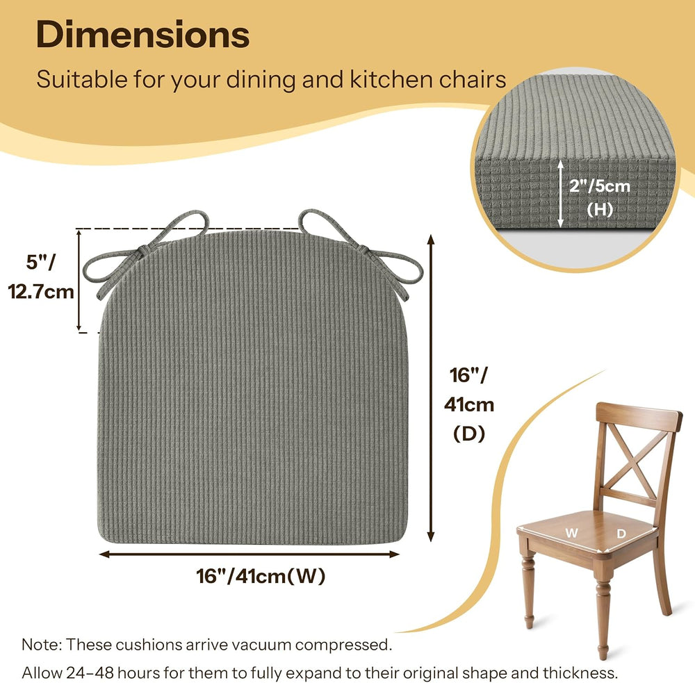 Dining Chair Cushions Set of 4, 16"X16"X2", D-Shape, Light Grey