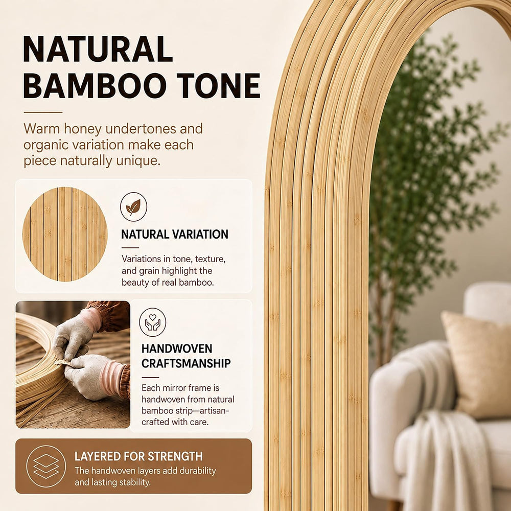 20" x 52" Long Oval Full Length Wall Mirror, Bamboo Strip Frame
