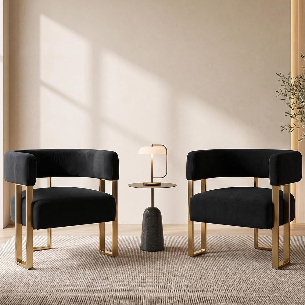 Hyfirm Modern Barrel Accent Chairs Set of 2, Comfy Velvet Upholstered Armchai...