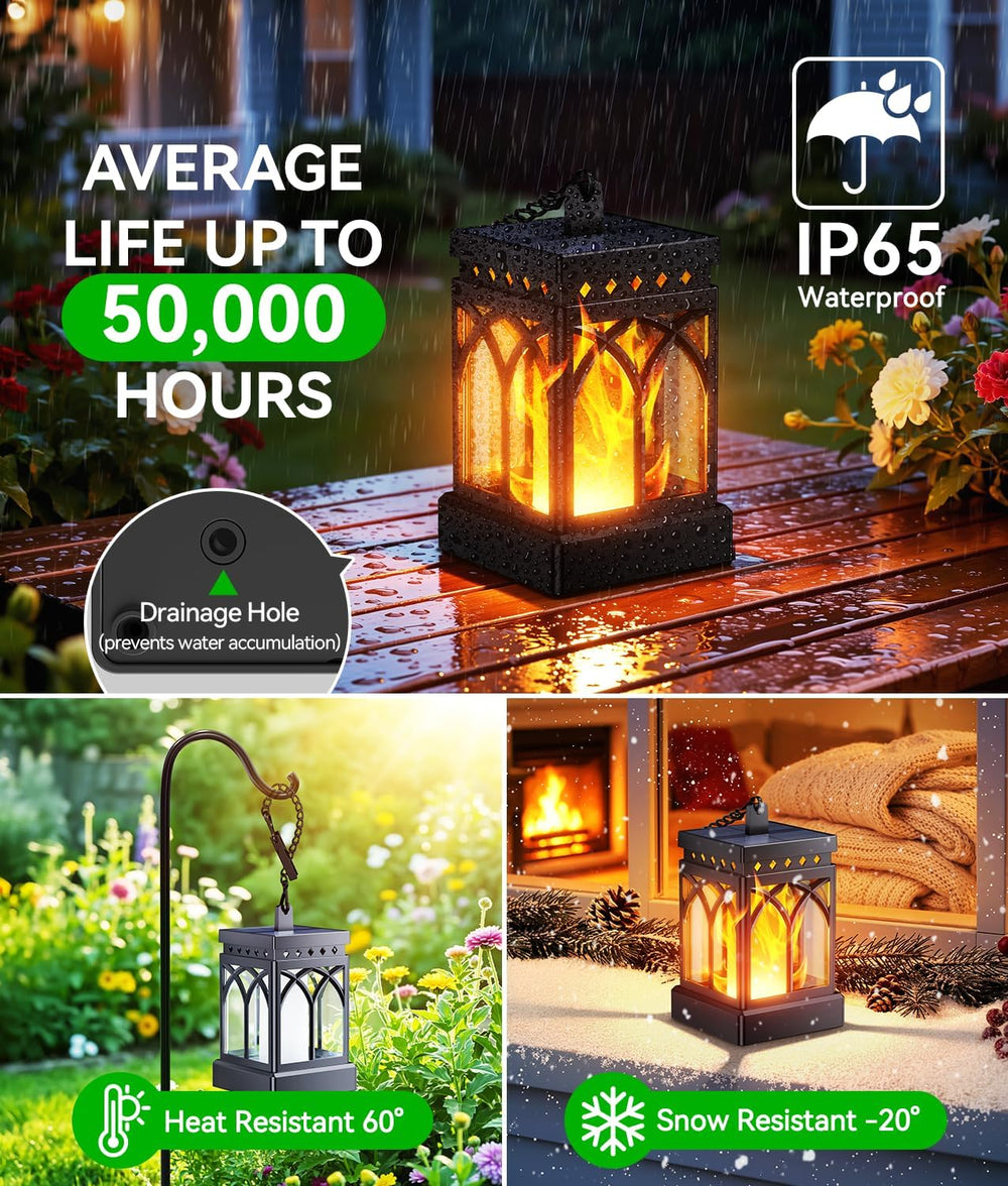 KOOPER 4 Pack Solar Lanterns Outdoor, Flickering Flame Halloween Decor