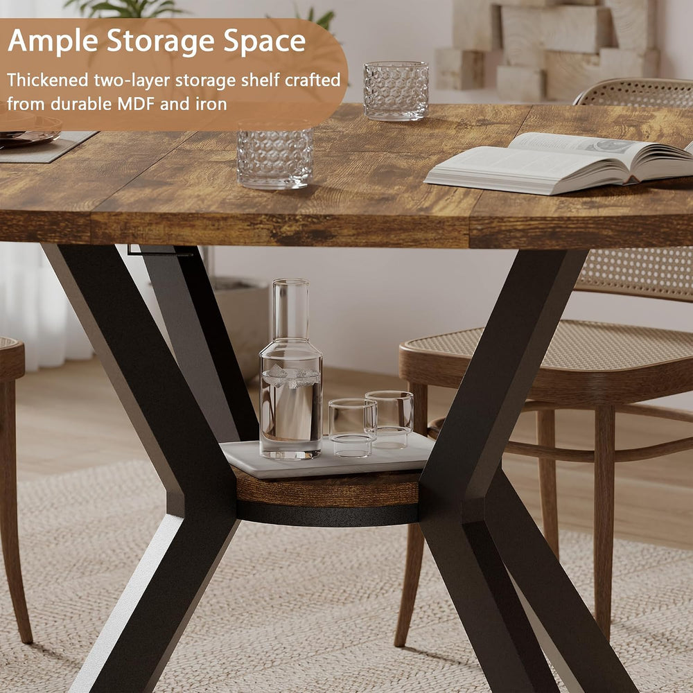 42"-58" Extendable Round Oval Dining Table for 4-6 with Storage Shelf
