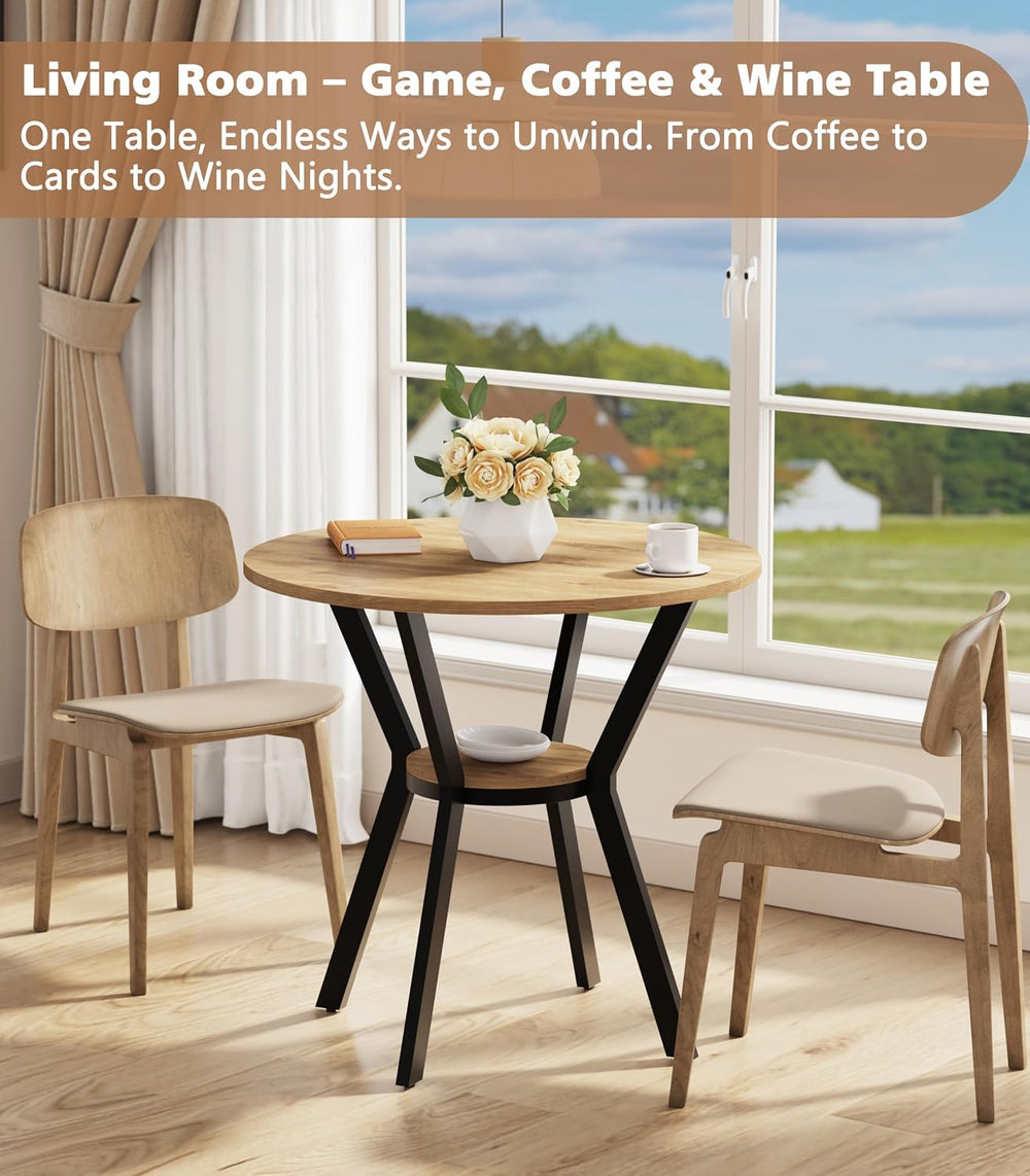 Round Kitchen Tables for 2-4, 31.5" Rustic Small Dining Tables with Storage