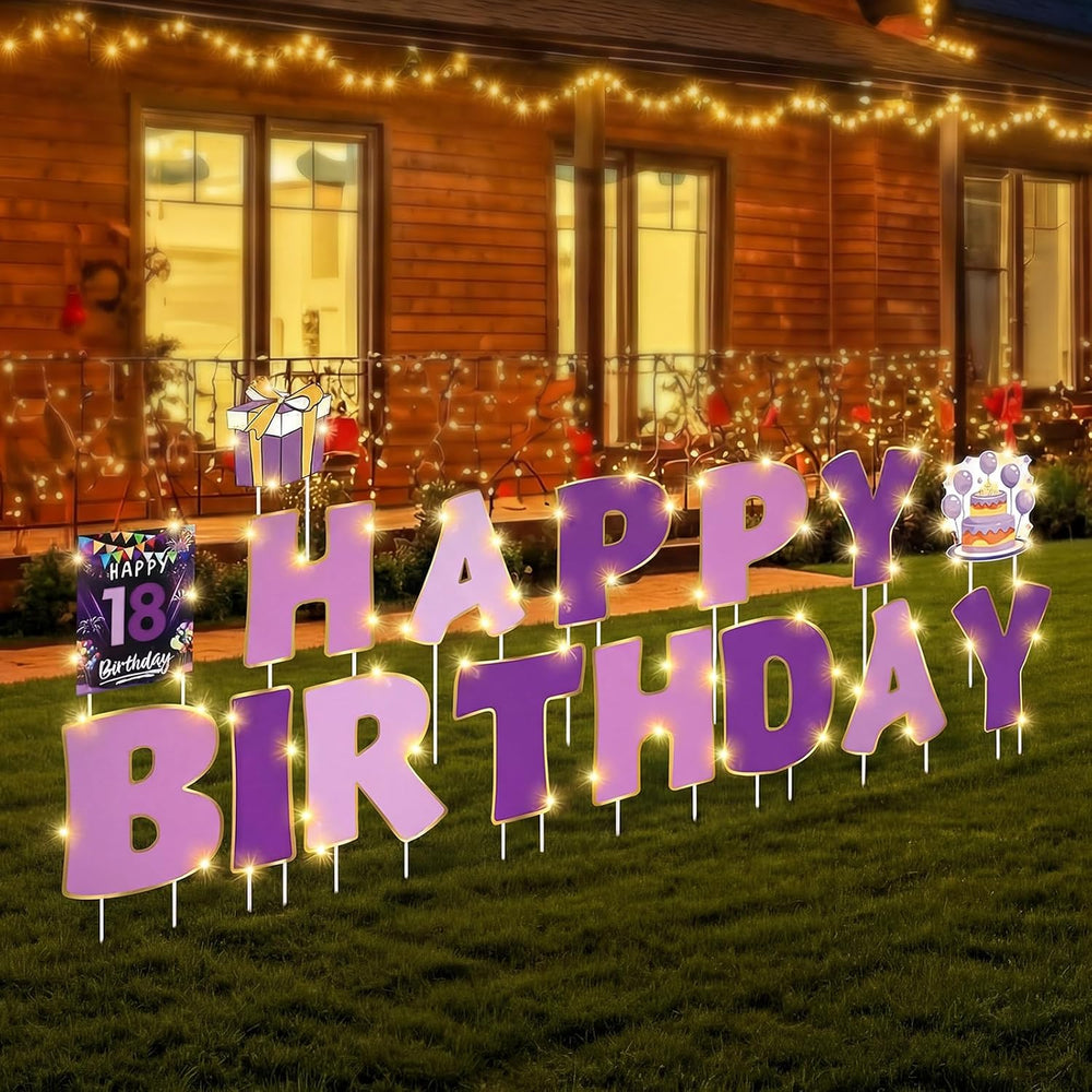 Jetec 22 Pcs Happy Birthday Yard Sign with Stakes, 16", Gradient Purple