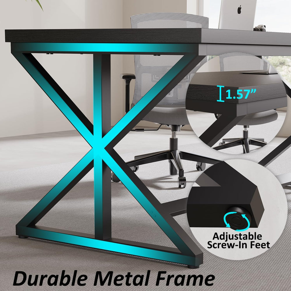 IBF Black Office Desk, Modern Wooden Metal Computer Desk in Office 47 Inch