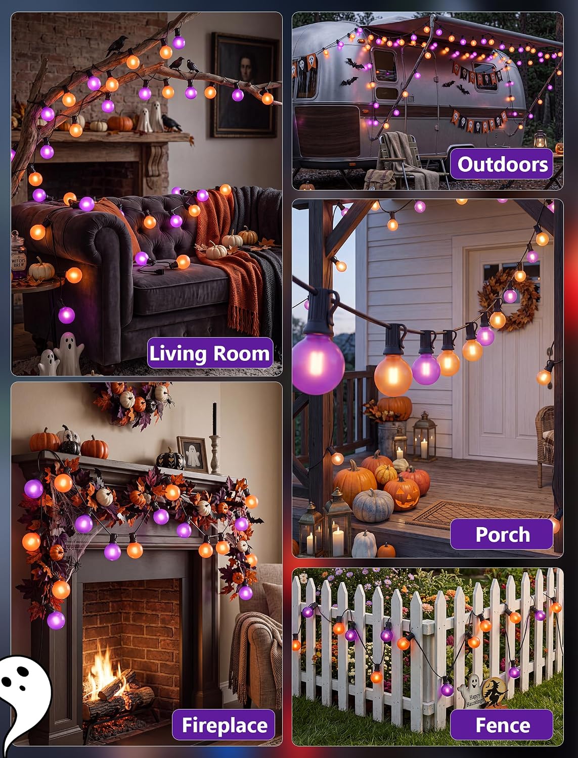 50FT G40 Halloween Orange and Purple Globe String Lights Outdoor Waterproof