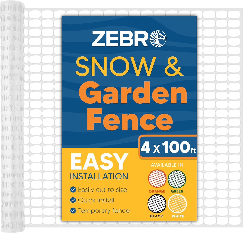 ZEBRO 4' x 100' White Plastic Garden Fence Roll – Standard Duty Safet...