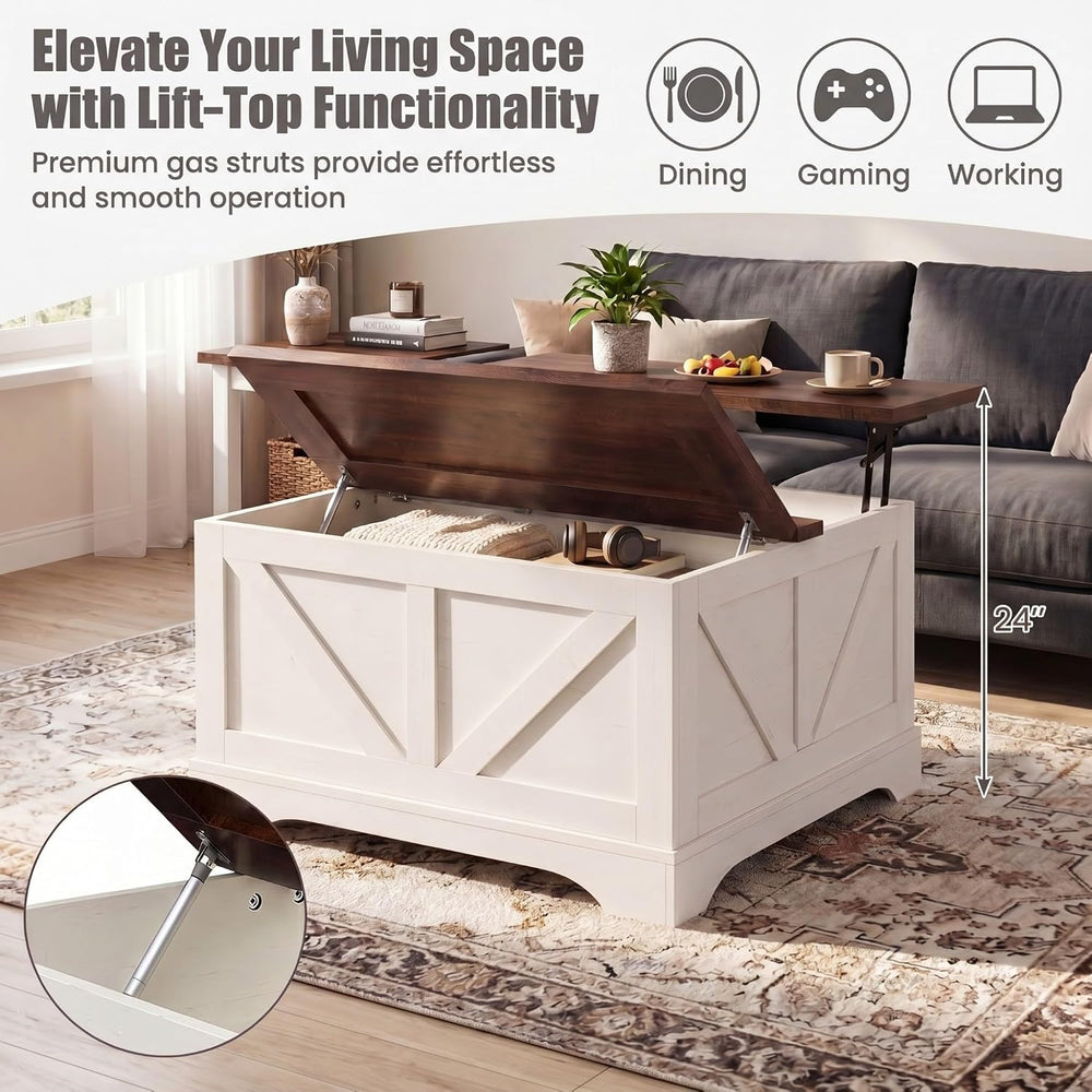 Tangkula Farmhouse Lift Top Coffee Table with Storage, Rustic Brown + White