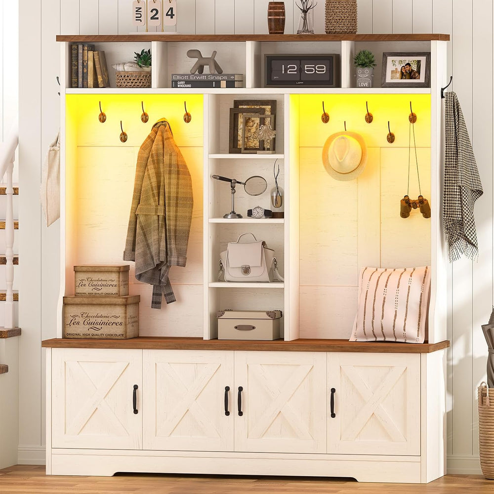 CSZZD Large Hall Tree with Bench, RGB LED Lights & Entryway Storage