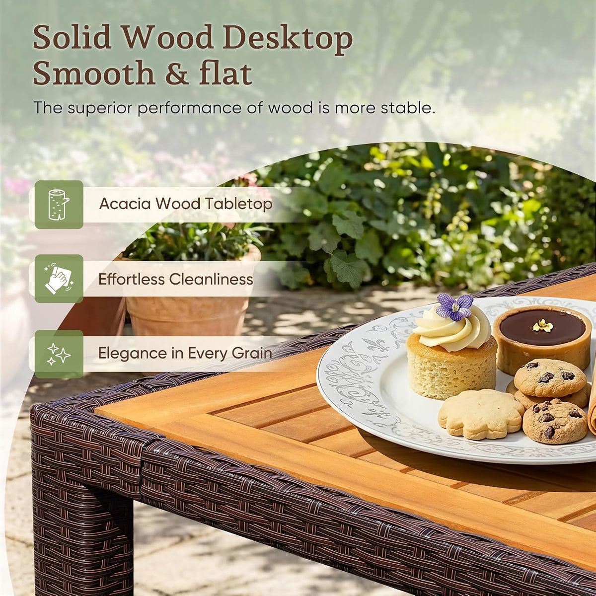 greesum 9 pieces patio dining set acacia wood, close-up detail