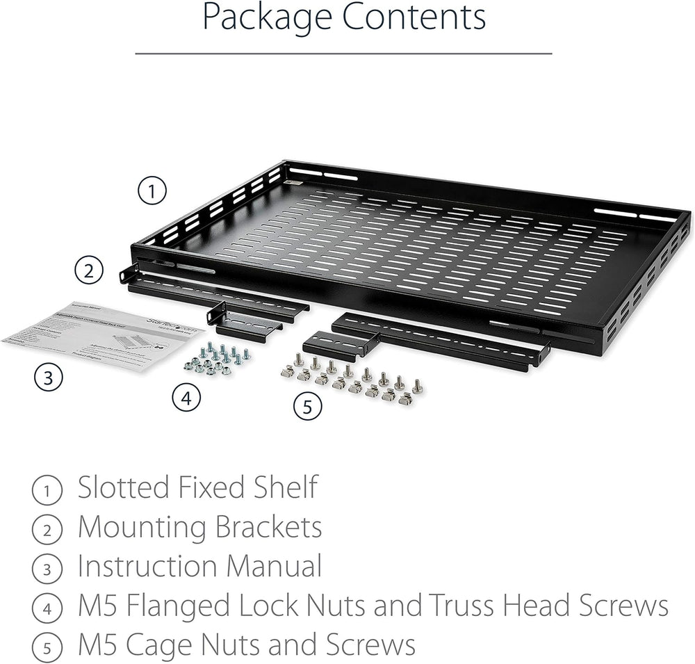 StarTech 1U Adjustable Vented Rack Shelf, 19in, 175lb, TAA (ADJSHELF)
