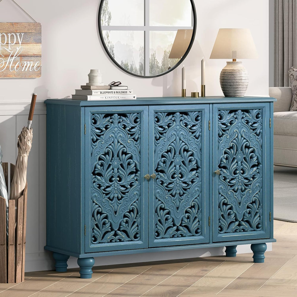 JOINICE 42.5" Accent Storage Cabinet with 3 Doors for Living Room,Blue