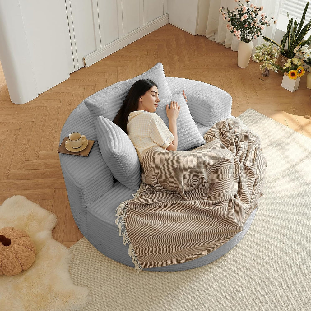 55''Oversized Round Chaise Longue Chair Indoor, Boneless Chair Round ...
