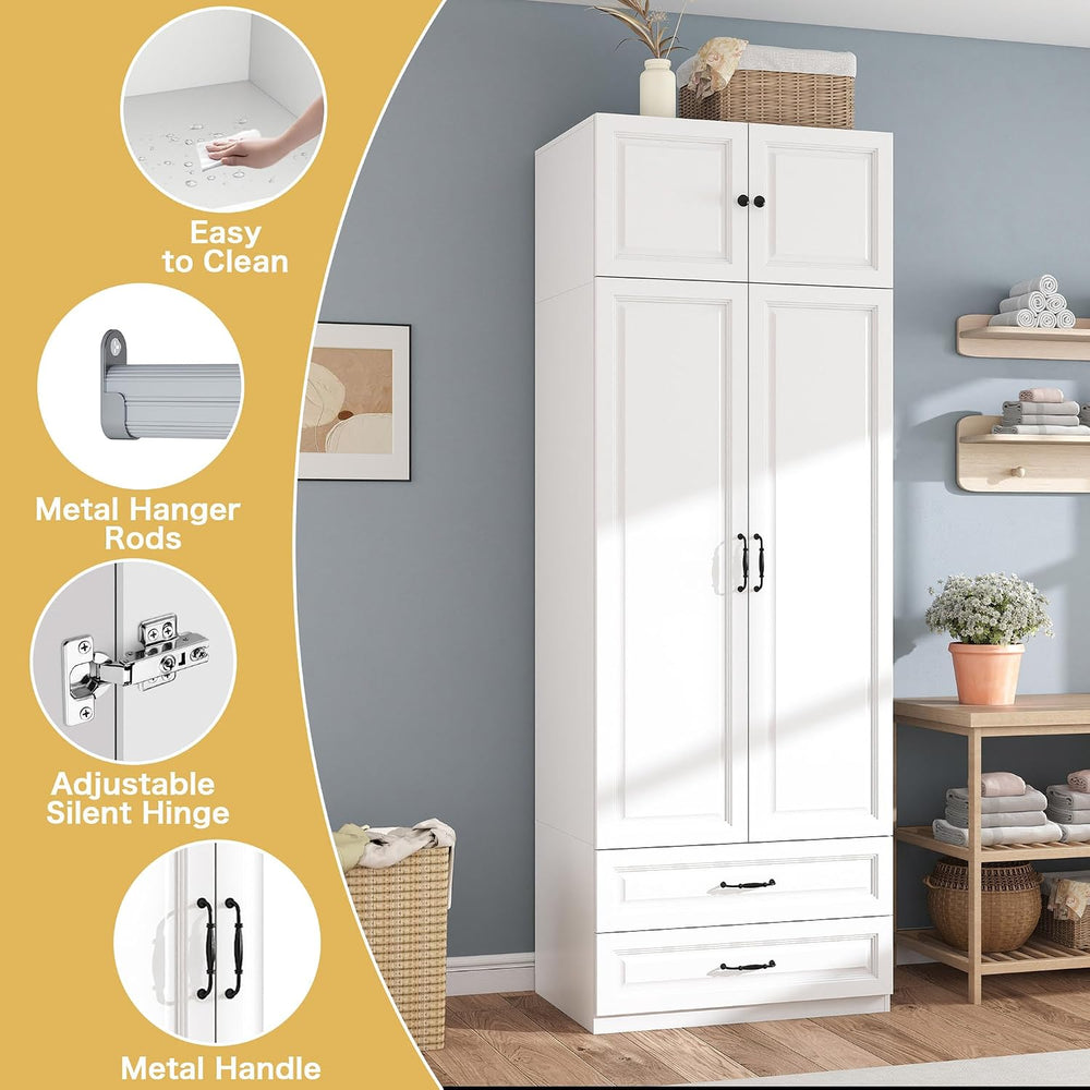 White Armoire Wardrobe Closet with 2 Drawers: 89" H x 31.5" W