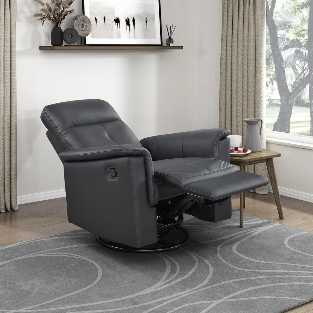 Lexicon Leather Match Upholstered Swivel Glider Recliner Chair, Black